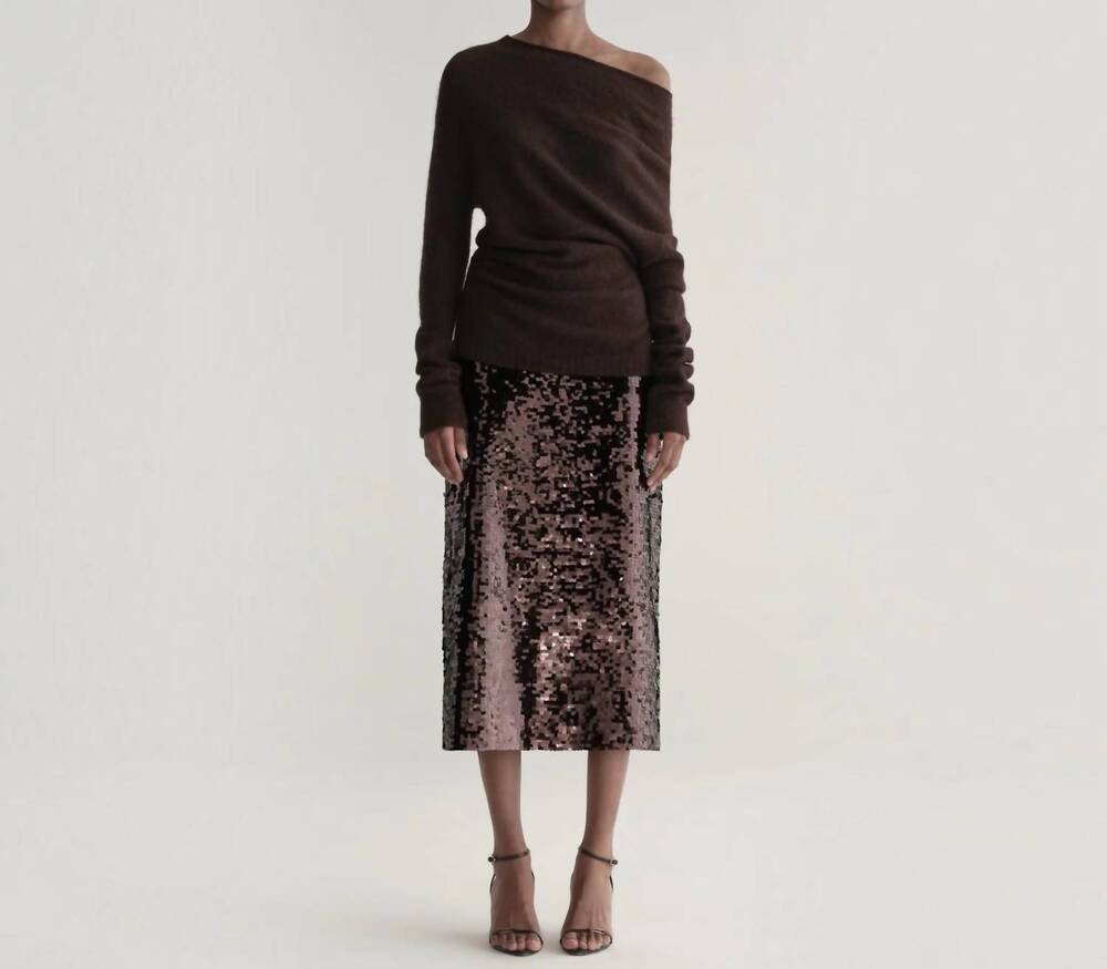 NEW A.L.C. freya asymmetric alpaca-blend sweater in dark umber
